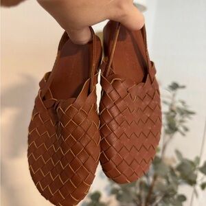 Woven Leather Slip-On Flats in Brown